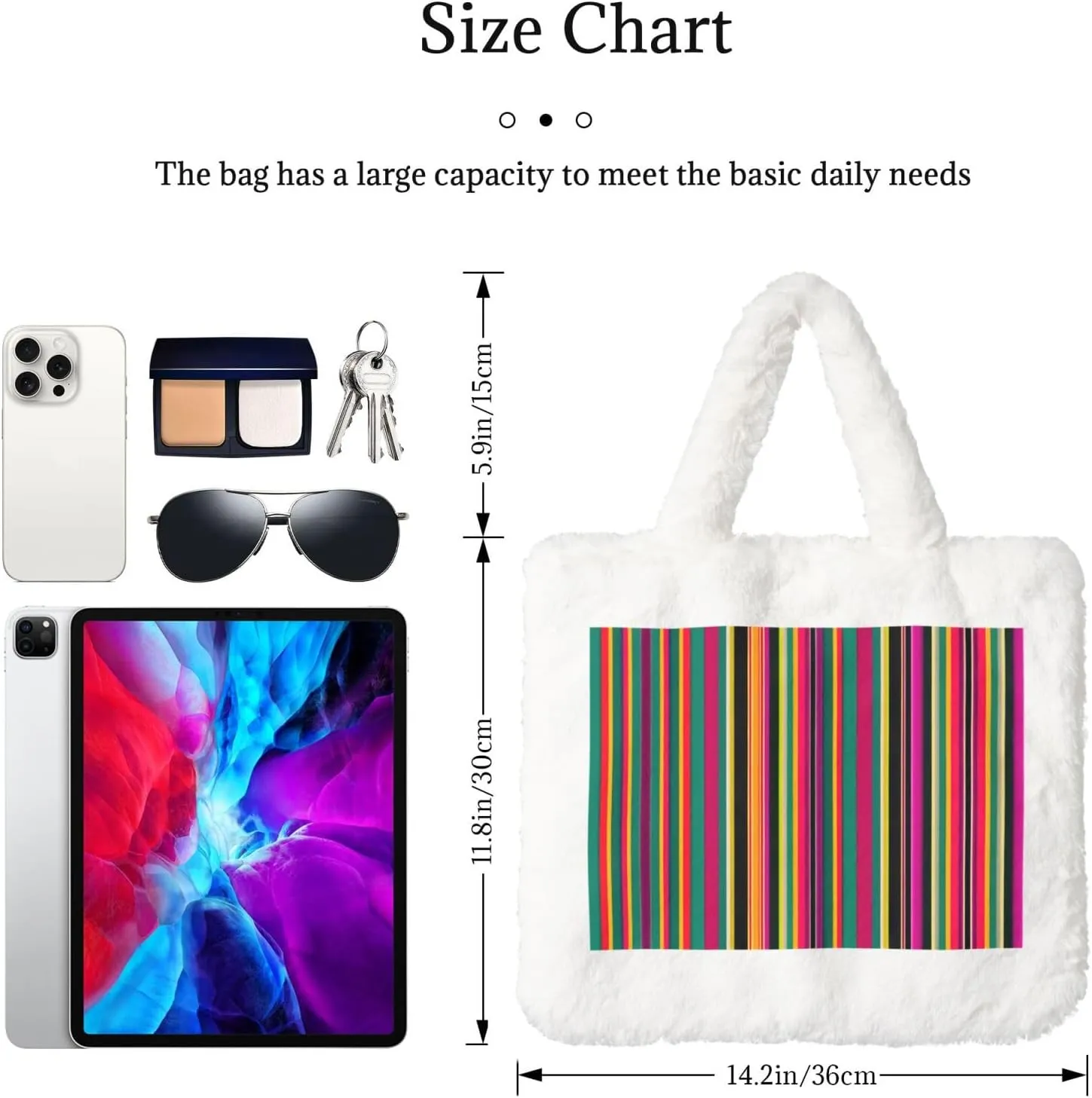 Rainbow Colored Striped Printing Fluffy Shoulder Bag Ladies Plush Underarm Bag Tote Bag Furry Purse Handbag For Work Travel