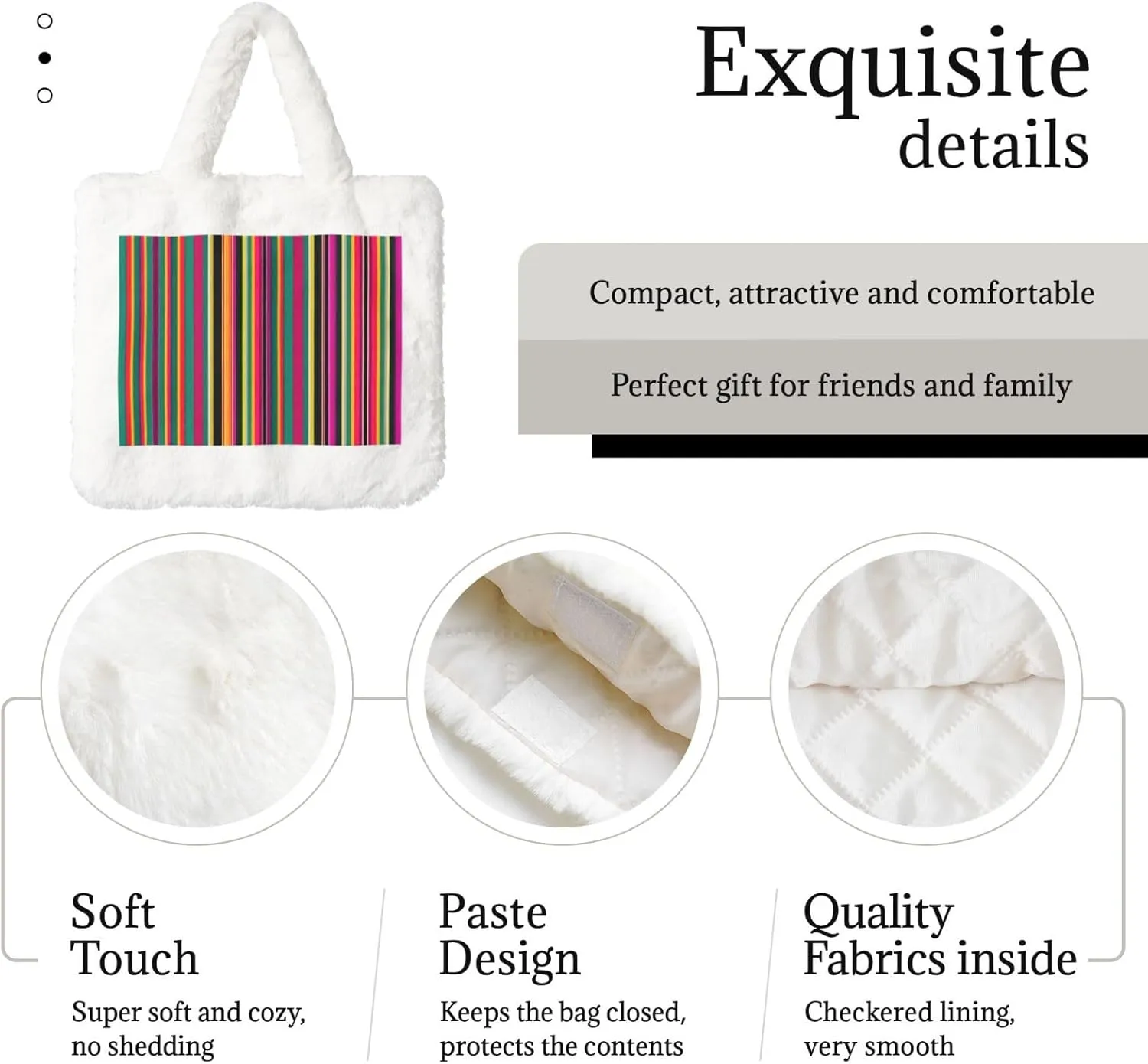 Rainbow Colored Striped Printing Fluffy Shoulder Bag Ladies Plush Underarm Bag Tote Bag Furry Purse Handbag For Work Travel