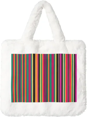Rainbow Colored Striped Printing Fluffy Shoulder Bag Ladies Plush Underarm Bag Tote Bag Furry Purse Handbag For Work Travel