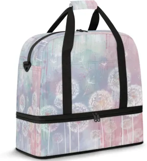 Rainbow Dandelion Beautiful Travel Duffel Bags for Women & Men Large Sports Gym Bags Foldie Weekender Overnight Bag Carry On Tote Bag With Shoe Compartment Personal Item Luggage for Travel Sports Gym