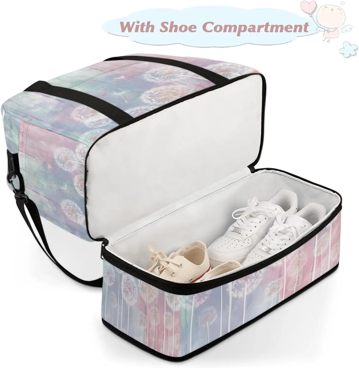 Rainbow Dandelion Beautiful Travel Duffel Bags for Women & Men Large Sports Gym Bags Foldie Weekender Overnight Bag Carry On Tote Bag With Shoe Compartment Personal Item Luggage for Travel Sports Gym
