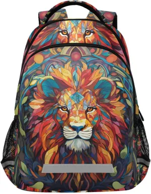 Rainbow Lion Head Animal Backpack Girls Kids Backpacks Boys School Bookbag 3rd 4th 5th Grade Casual Daypack Laptop Shoulder Bag