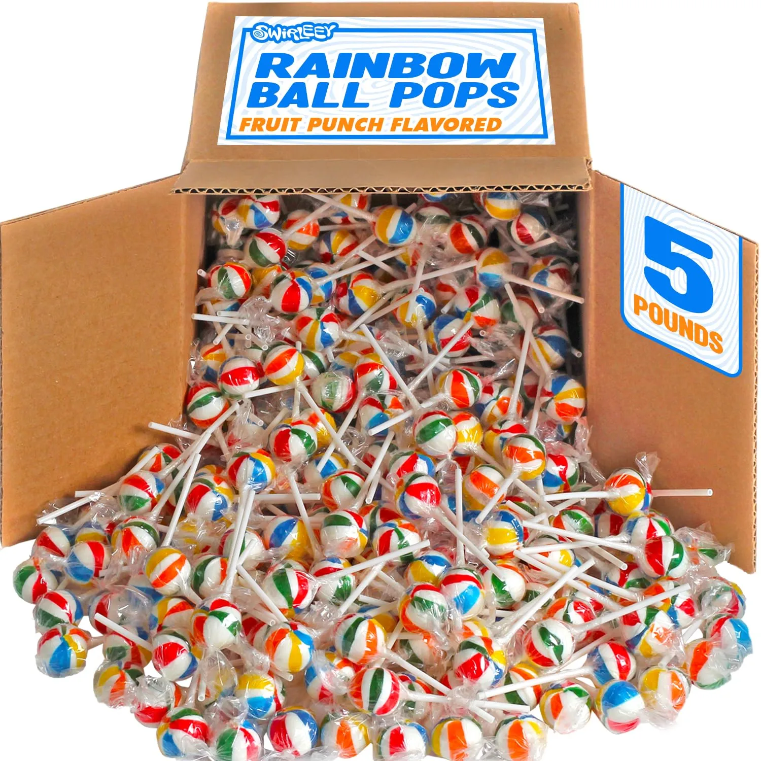 Rainbow Lollipops - 5 Pounds - Rainbow Parade Throws - Individually Wrapped Round Hard Candy Suckers for Kids, Party Favors, Goodie Bags, Piñatas, Birthday Candy Buffets