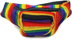 Rainbow Multicolored Woven Striped Pattern Lightweight Fanny Pack Waist Bag - Handmade Belt Pouch Boho Travel Accessories (Stripes)