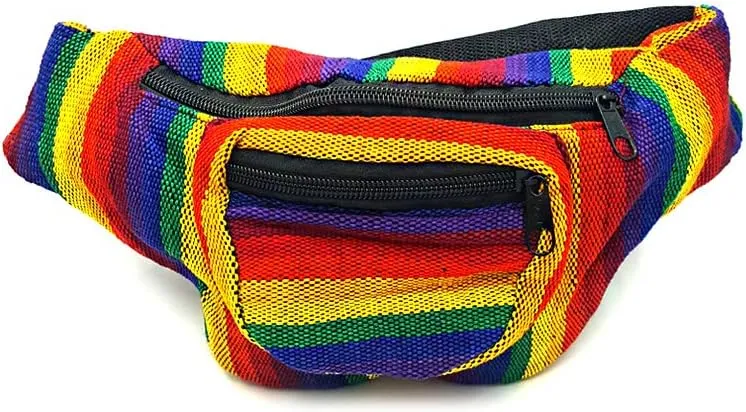 Rainbow Multicolored Woven Striped Pattern Lightweight Fanny Pack Waist Bag - Handmade Belt Pouch Boho Travel Accessories (Stripes)
