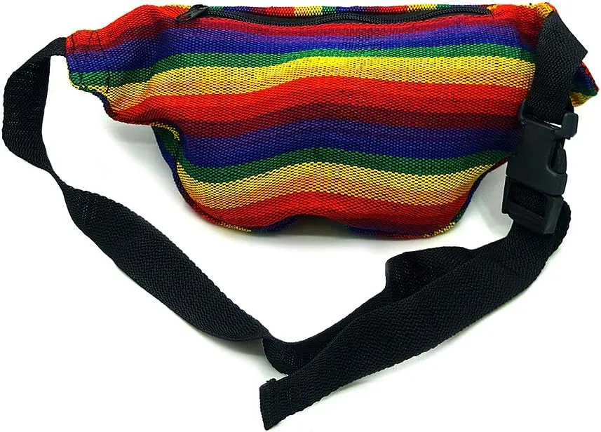 Rainbow Multicolored Woven Striped Pattern Lightweight Fanny Pack Waist Bag - Handmade Belt Pouch Boho Travel Accessories (Stripes)