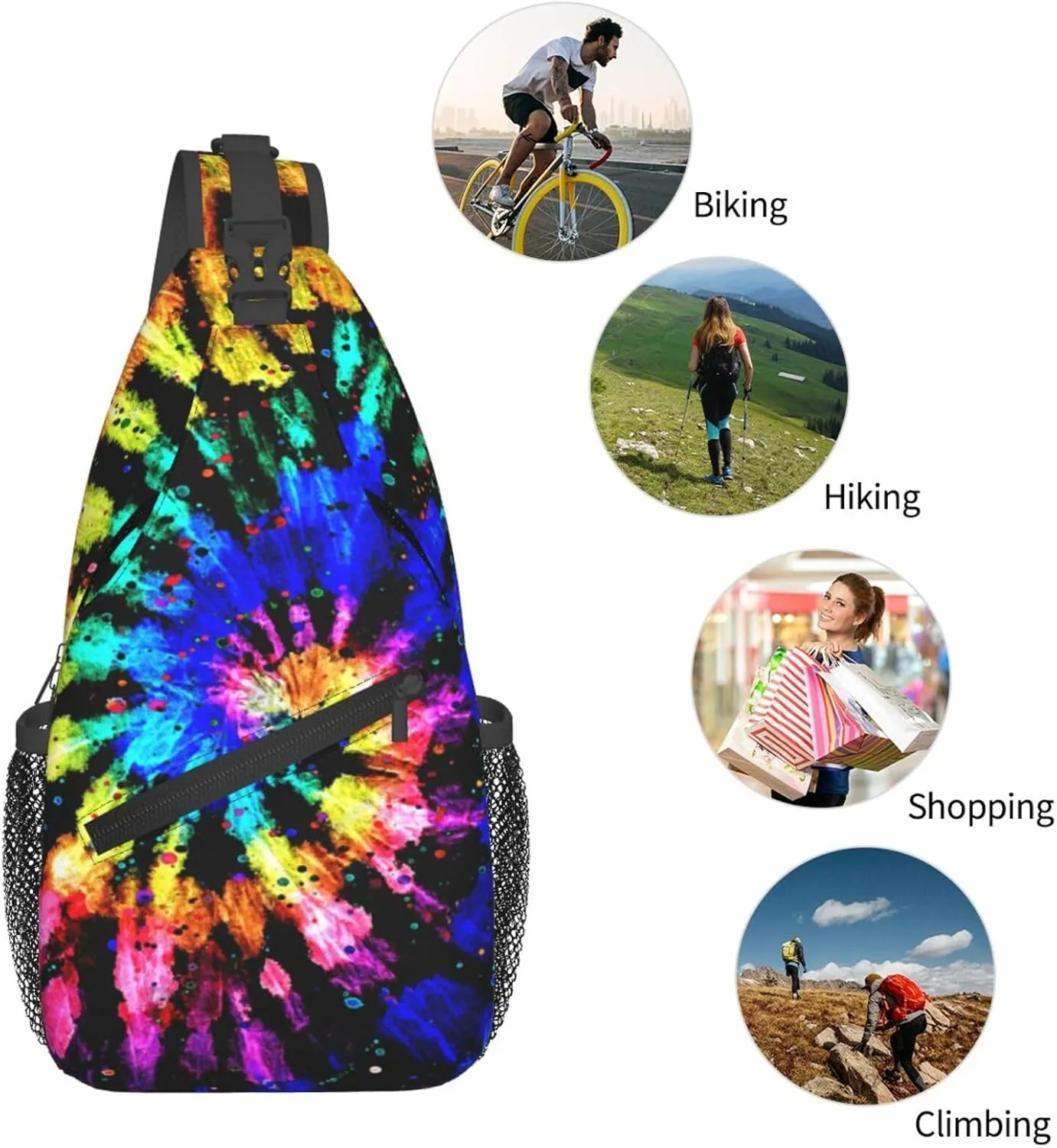 Rainbow Tie Dye Sling Backpack Chest Bag Crossbody Shoulder Bag Gym Cycling Travel Hiking Daypack For Men Women