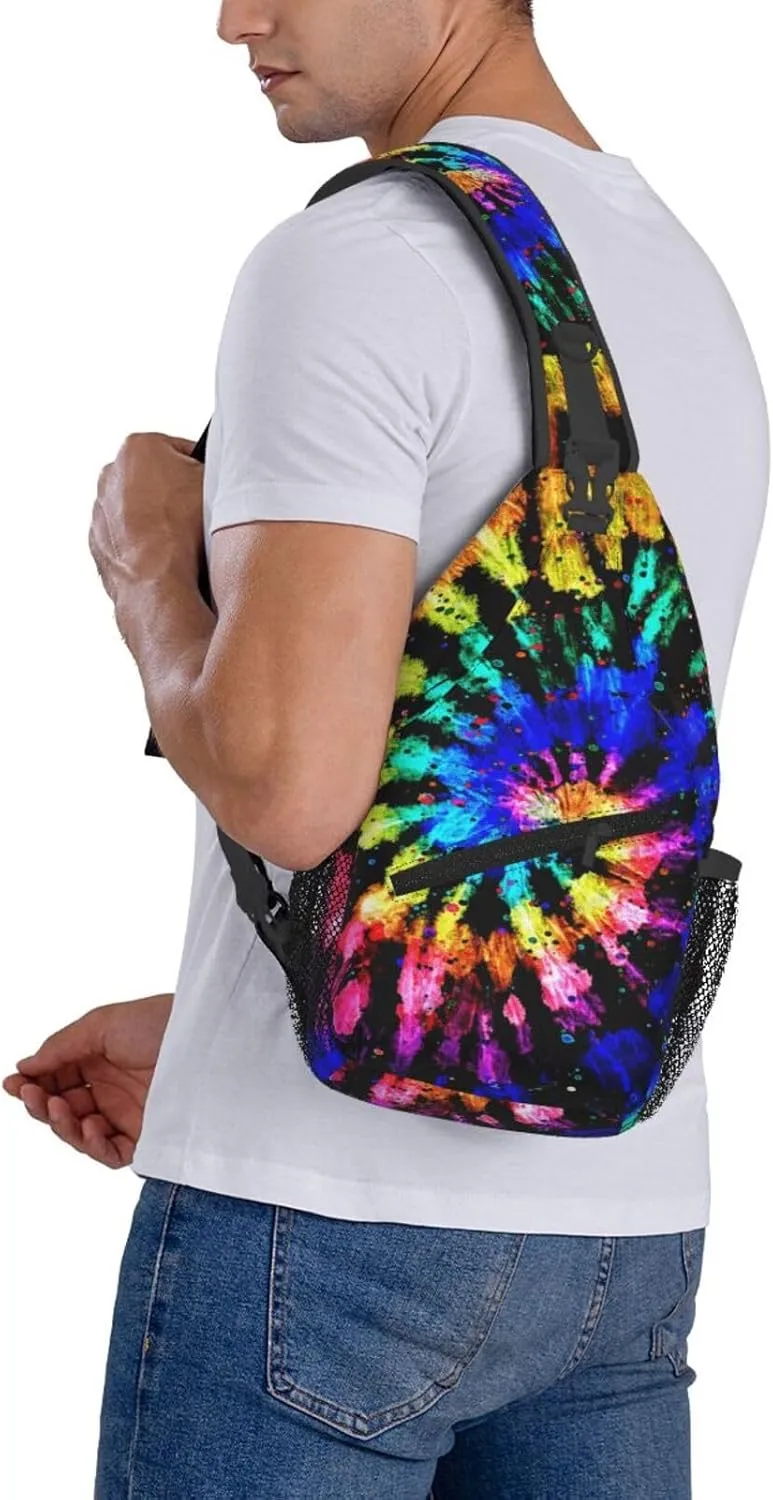 Rainbow Tie Dye Sling Backpack Chest Bag Crossbody Shoulder Bag Gym Cycling Travel Hiking Daypack For Men Women
