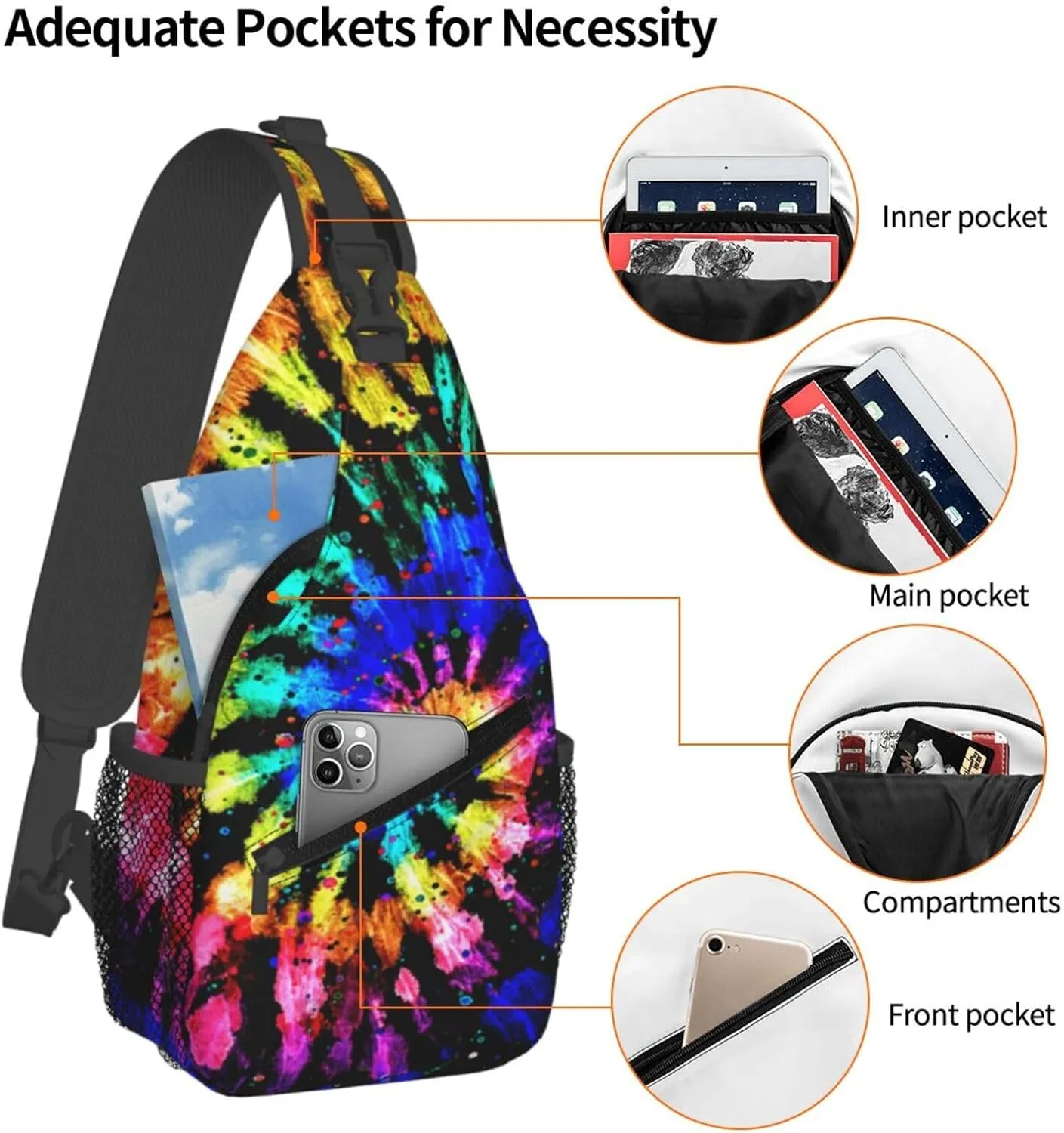 Rainbow Tie Dye Sling Backpack Chest Bag Crossbody Shoulder Bag Gym Cycling Travel Hiking Daypack For Men Women