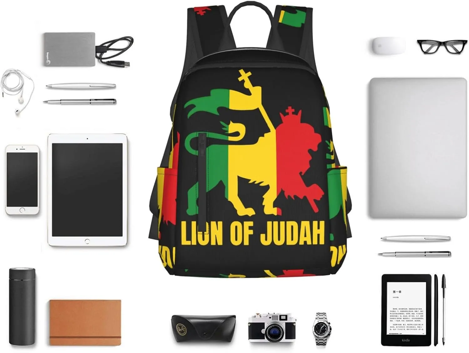 Rasta Lion Of Judah Travel Backpacks Casual Laptop Backpack Sport Rucksack Large Capacity Daypack Multi-Pockets Adjustable Strap Bag for Working Hiking