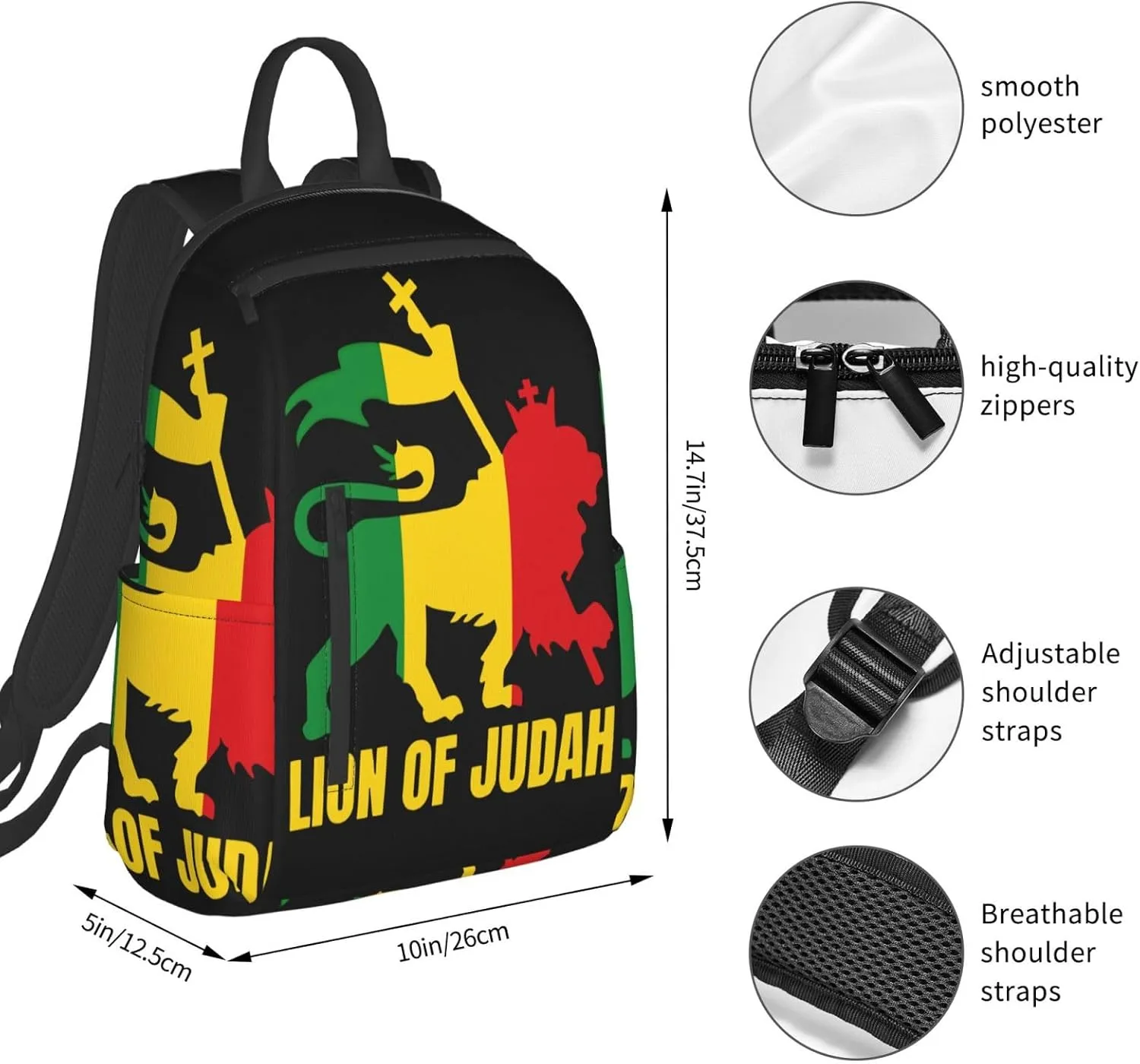Rasta Lion Of Judah Travel Backpacks Casual Laptop Backpack Sport Rucksack Large Capacity Daypack Multi-Pockets Adjustable Strap Bag for Working Hiking