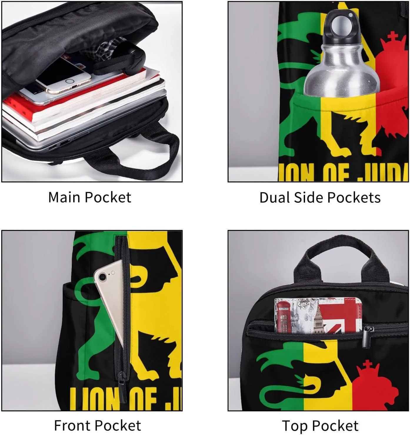 Rasta Lion Of Judah Travel Backpacks Casual Laptop Backpack Sport Rucksack Large Capacity Daypack Multi-Pockets Adjustable Strap Bag for Working Hiking