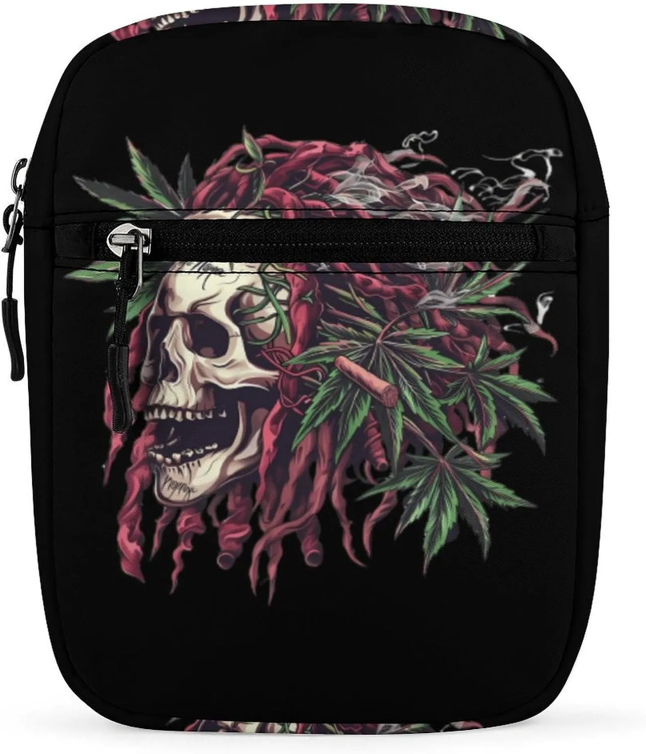 Rasta Skull Weed Smoking Funny Crossbody Bags Casual Sling Backpack with Adjustable Strap for Women Men