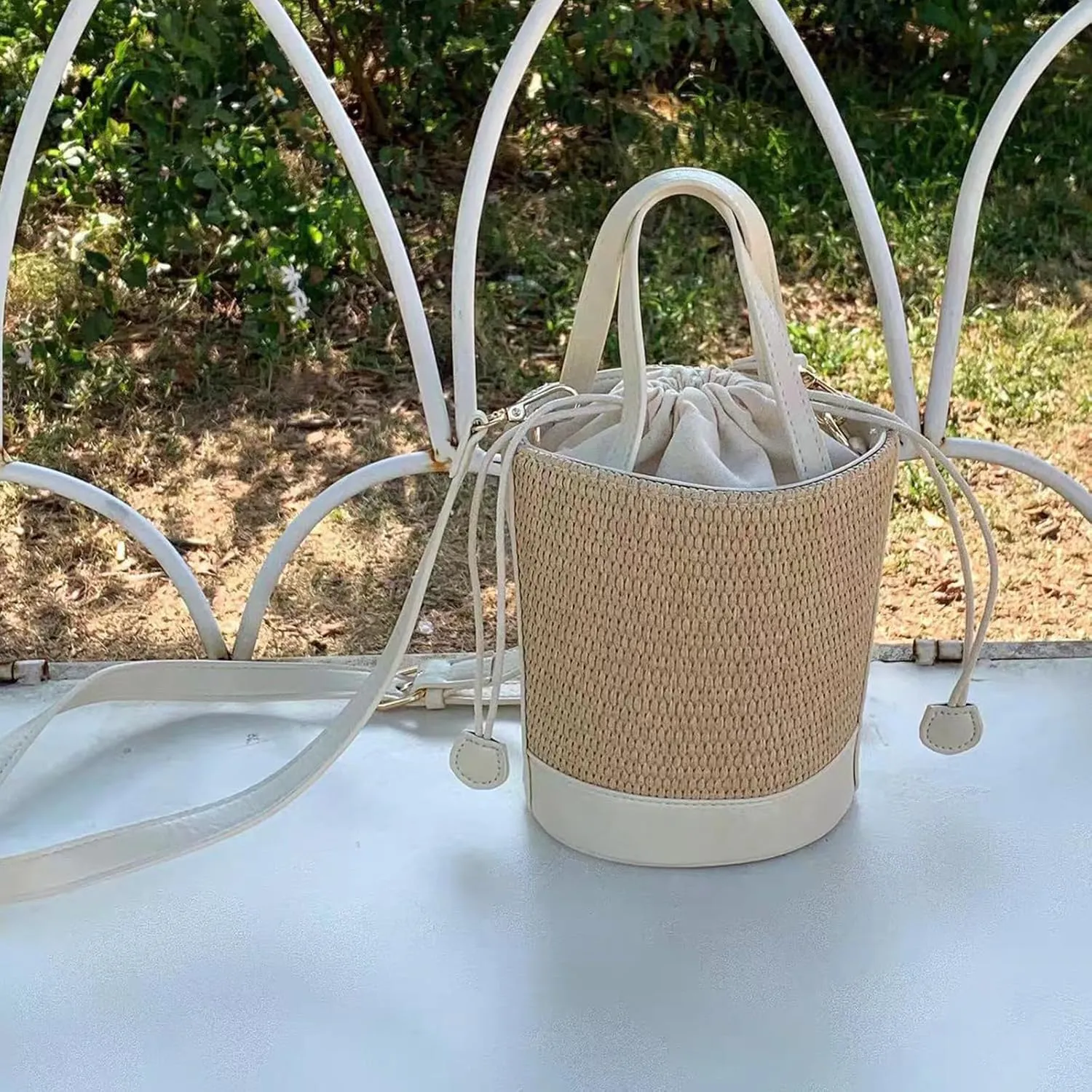 Rattan Bucket Wicker Bag Basket Handbag Cane Purse For Women，Straw Bucket Bags For Women，Basket Handbag