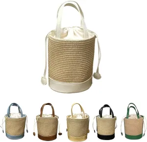 Rattan Bucket Wicker Bag Basket Handbag Cane Purse For Women，Straw Bucket Bags For Women，Basket Handbag