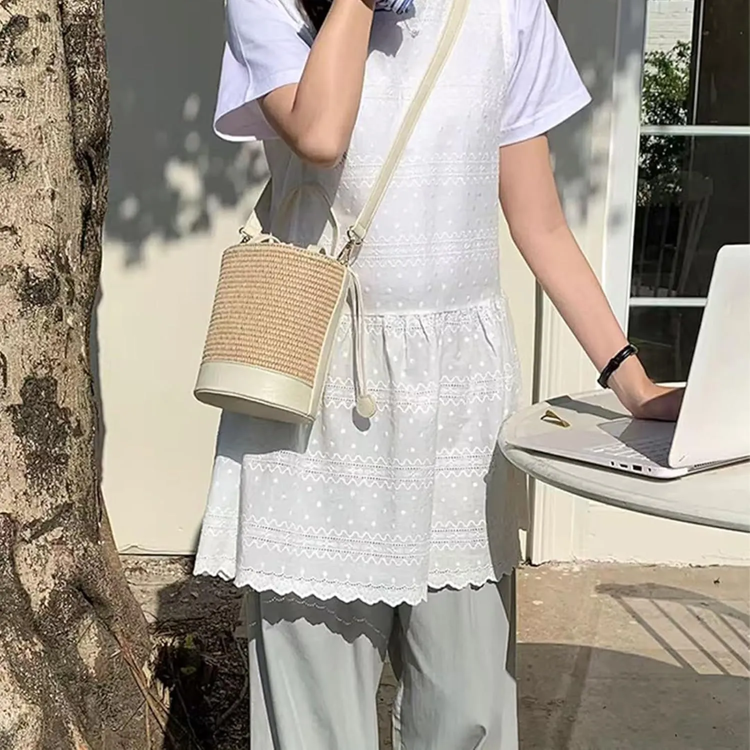 Rattan Bucket Wicker Bag Basket Handbag Cane Purse For Women，Straw Bucket Bags For Women，Basket Handbag