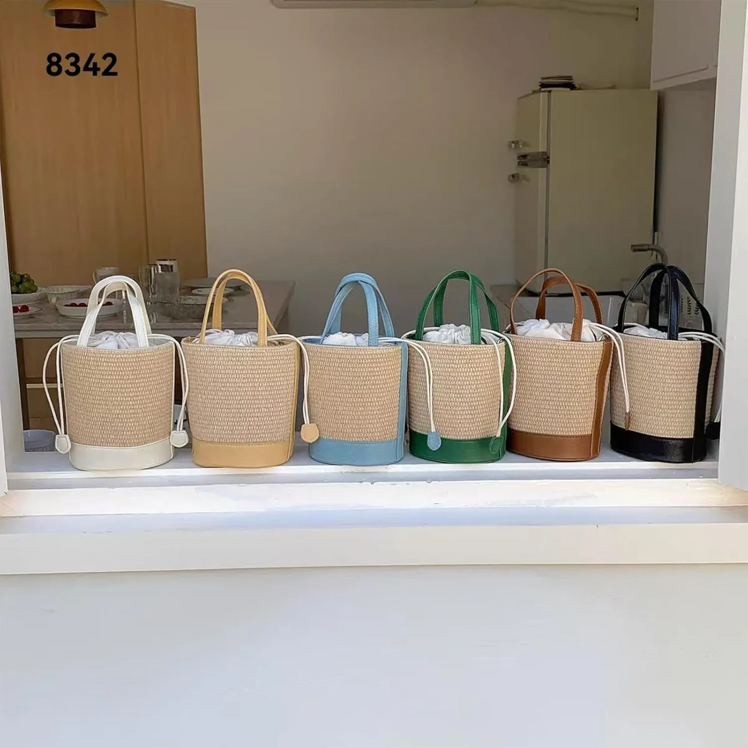Rattan Bucket Wicker Bag Basket Handbag Cane Purse For Women，Straw Bucket Bags For Women，Basket Handbag