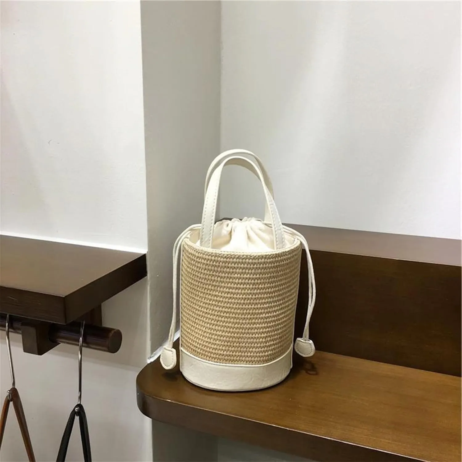 Rattan Bucket Wicker Bag Basket Handbag Cane Purse For Women，Straw Bucket Bags For Women，Basket Handbag