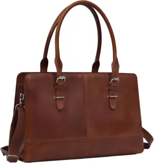 Real Leather 14 inch Laptop Tote Bag for Women - Professional Ladies Leather Work Bag Purse With Compartments