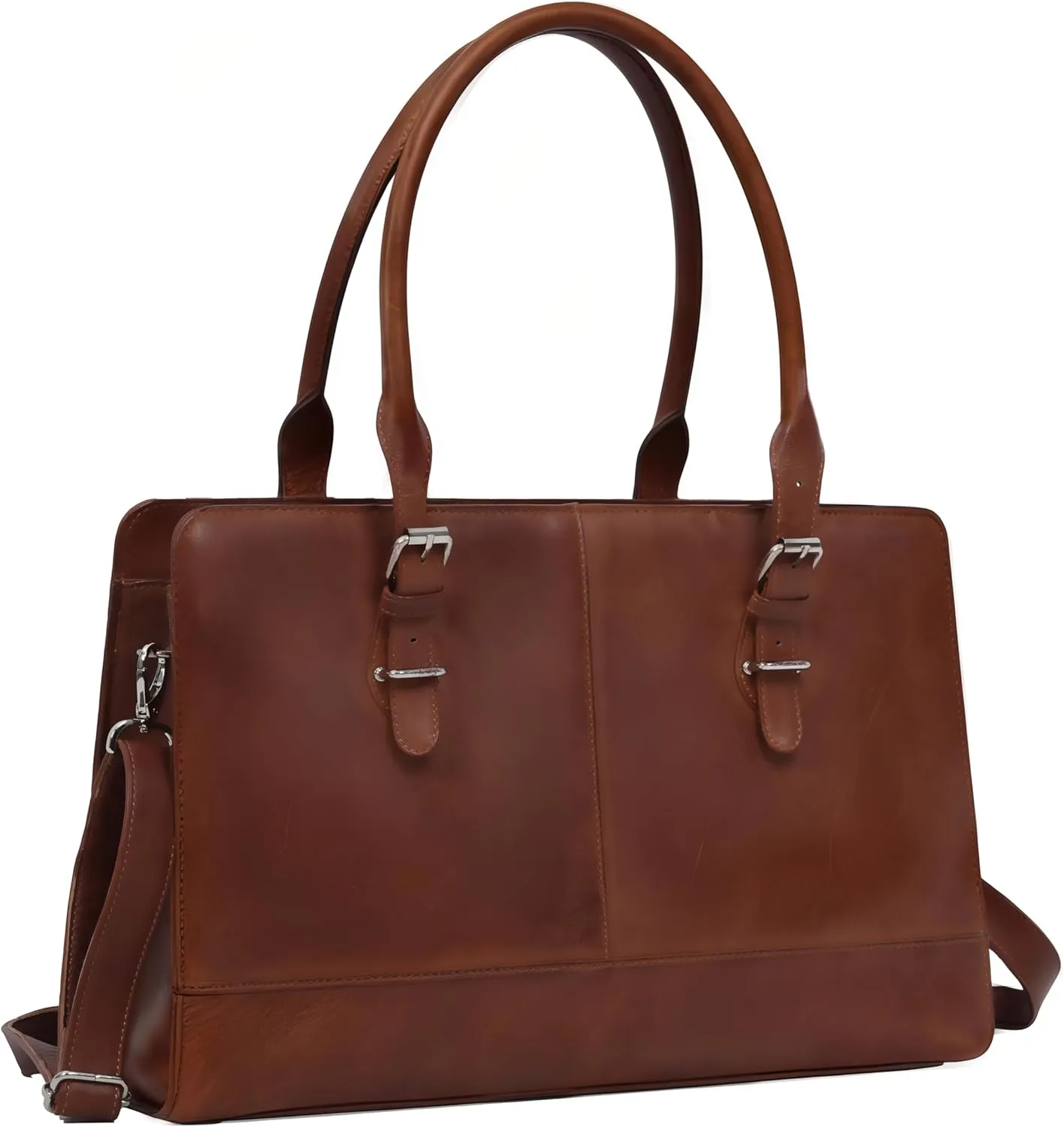 Real Leather 14 inch Laptop Tote Bag for Women - Professional Ladies Leather Work Bag Purse With Compartments