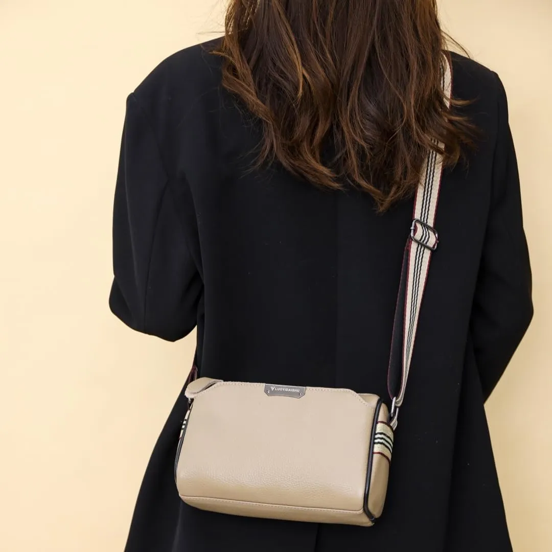 Real Leather Crossbody bags for Women Classic Shoulder Cross Body Purse Luxury Trendy Wide Strap Purses Bag