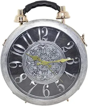 Real Working Clock Shoulderbags Ladies Vintage Clutch Bag Steampunk Style Handbag (Gray)