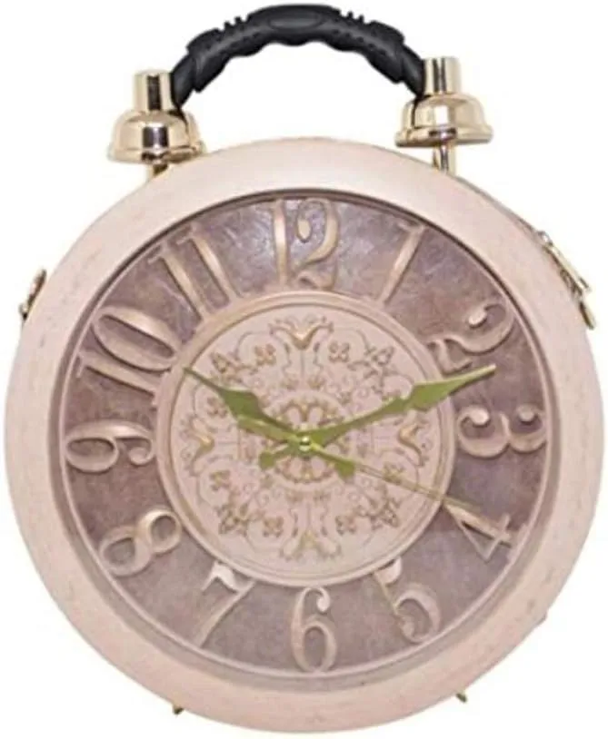 Real Working Clock Shoulderbags Ladies Vintage Clutch Bag Steampunk Style Handbag (Pink)