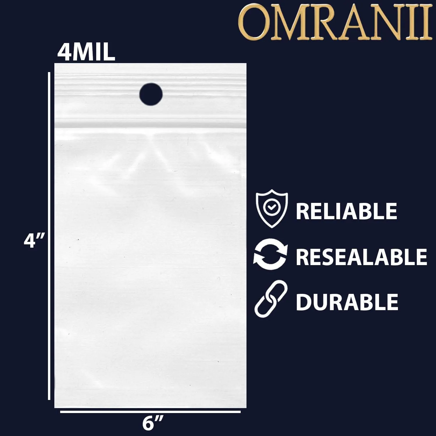 Reclosable Hang Hole Zip Poly Bags, 4Mil 6" X 4" & 1000 Bags | LDPE Material, Clear Plastic with Resealable Lock Seal Zipper | Resealable Zip Top Lock For Travel, Storage, Packaging & Shipping