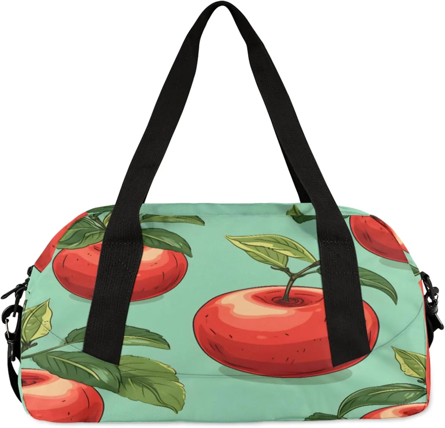 Red Apples Pattern Kids Duffel Bag Lightweight Waterproof Sports Gym Bag with Front Zipper Pocket Foldable Weekender Overnight Bag for School Practice Gymnastic Ballet