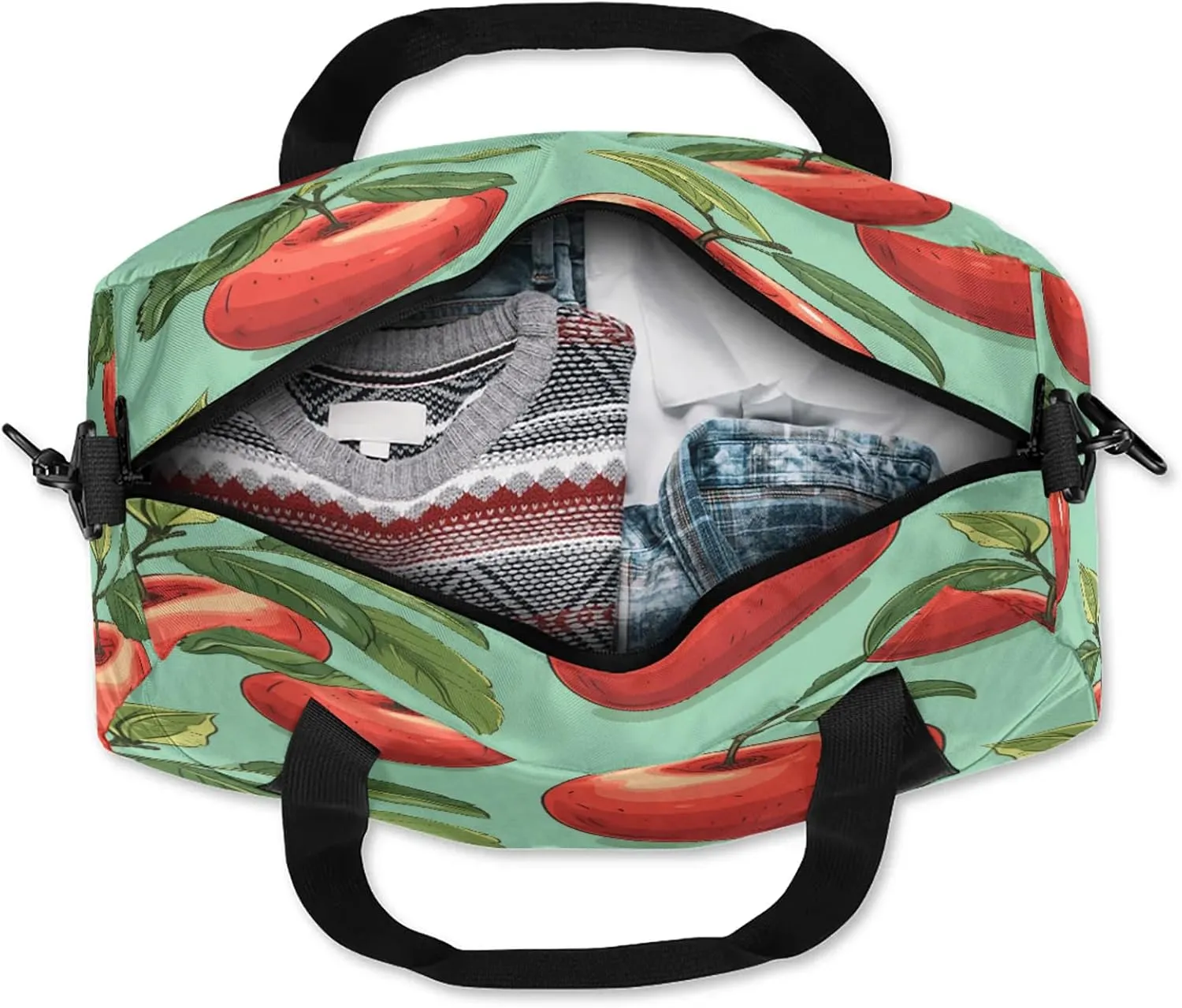 Red Apples Pattern Kids Duffel Bag Lightweight Waterproof Sports Gym Bag with Front Zipper Pocket Foldable Weekender Overnight Bag for School Practice Gymnastic Ballet