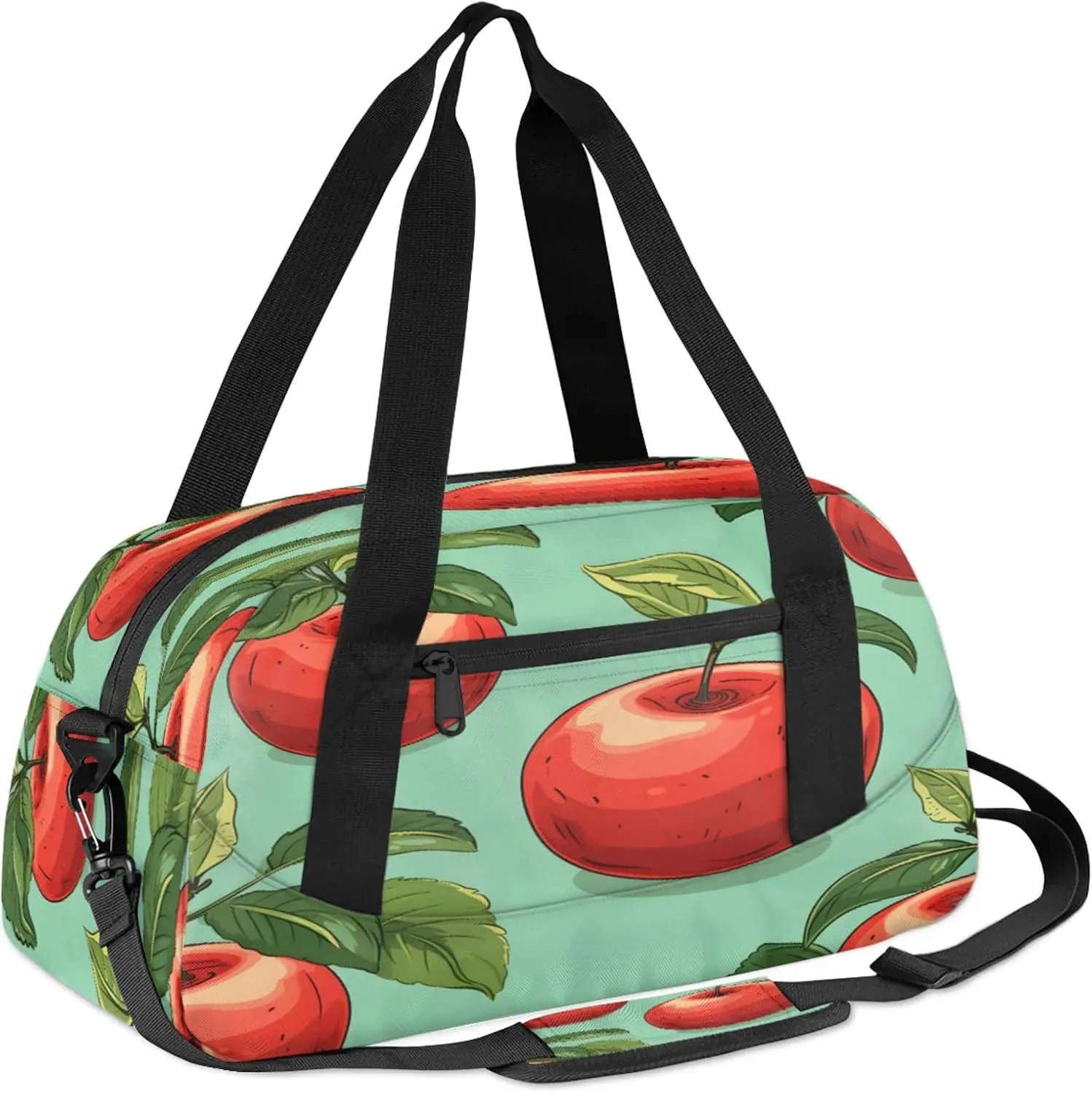 Red Apples Pattern Kids Duffel Bag Lightweight Waterproof Sports Gym Bag with Front Zipper Pocket Foldable Weekender Overnight Bag for School Practice Gymnastic Ballet
