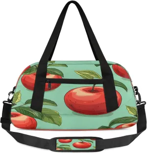 Red Apples Pattern Kids Duffel Bag Lightweight Waterproof Sports Gym Bag with Front Zipper Pocket Foldable Weekender Overnight Bag for School Practice Gymnastic Ballet