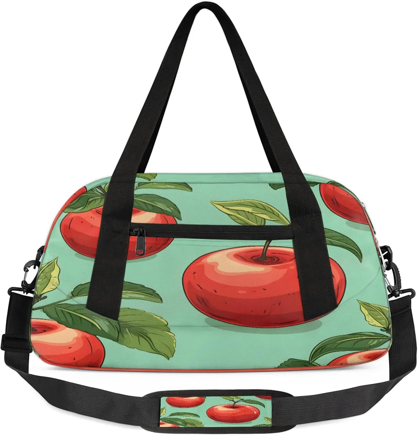 Red Apples Pattern Kids Duffel Bag Lightweight Waterproof Sports Gym Bag with Front Zipper Pocket Foldable Weekender Overnight Bag for School Practice Gymnastic Ballet