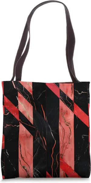 Red Art Deco Striped Bizarre Marble Pattern Tote Bag