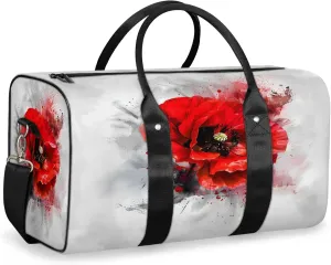 Red Flower Poppy Floral Travel Duffle Bag, Sports Gym Bags for Women Men, Carry On Weekender Overnight Workout Airplane Trips Bag
