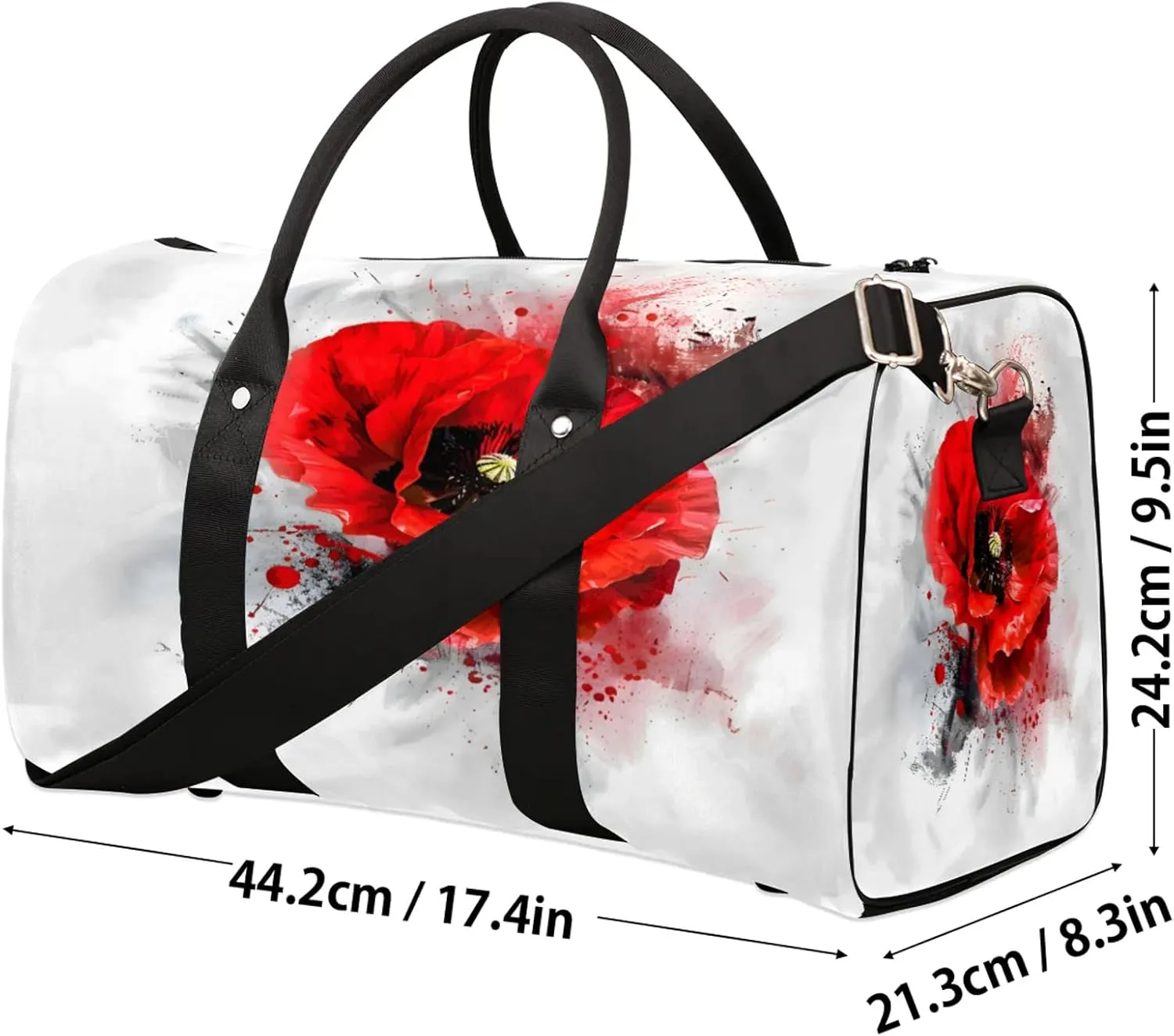 Red Flower Poppy Floral Travel Duffle Bag, Sports Gym Bags for Women Men, Carry On Weekender Overnight Workout Airplane Trips Bag