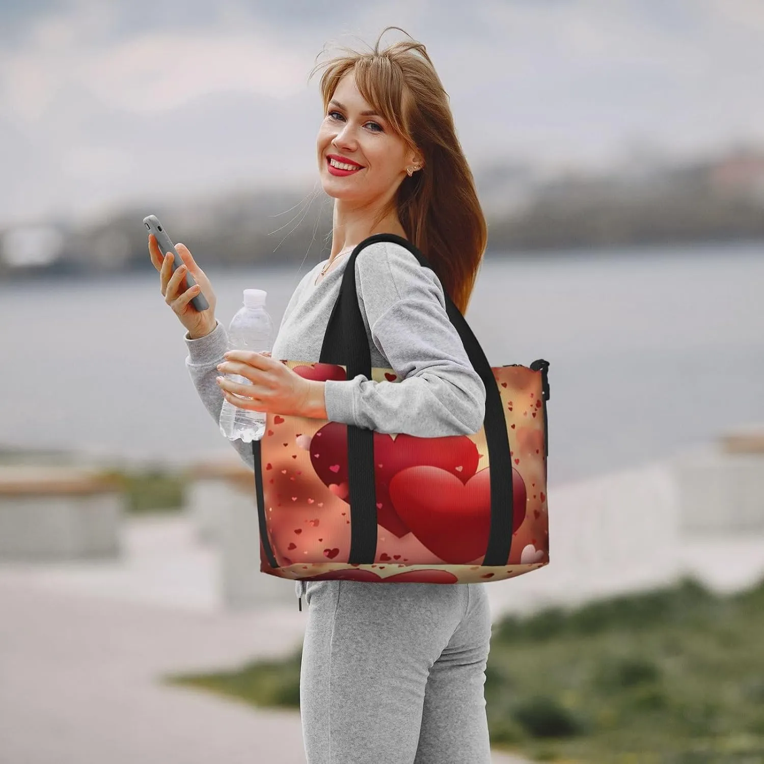 Red Hearts Floral Travel Duffel Bags for Women Men, Sports Training Gym Bag Dance Bag with Adjustable Shoulder Strap Valentine's Day Weekender Overnight Bag