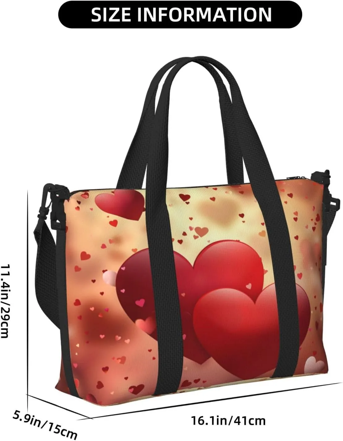 Red Hearts Floral Travel Duffel Bags for Women Men, Sports Training Gym Bag Dance Bag with Adjustable Shoulder Strap Valentine's Day Weekender Overnight Bag