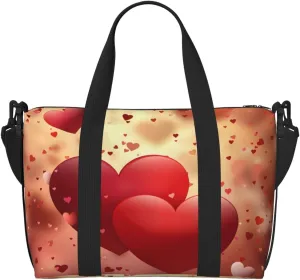 Red Hearts Floral Travel Duffel Bags for Women Men, Sports Training Gym Bag Dance Bag with Adjustable Shoulder Strap Valentine's Day Weekender Overnight Bag