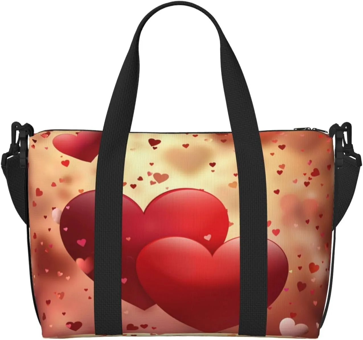 Red Hearts Floral Travel Duffel Bags for Women Men, Sports Training Gym Bag Dance Bag with Adjustable Shoulder Strap Valentine's Day Weekender Overnight Bag