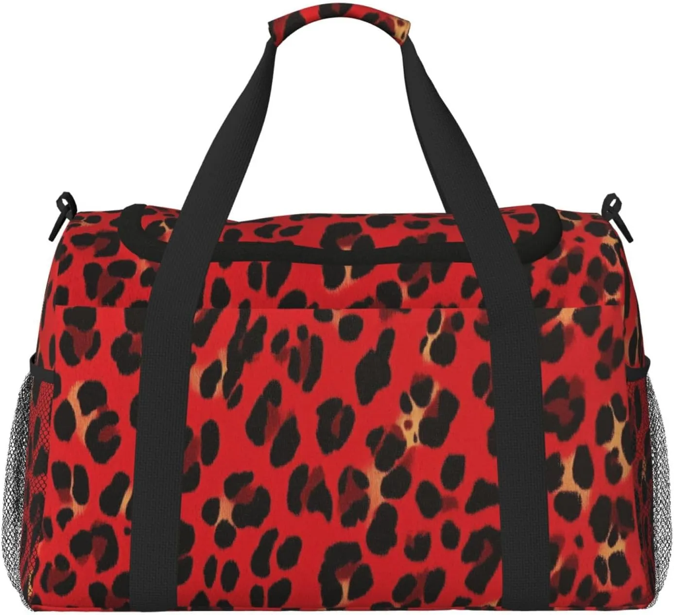 Red Leopard Print Skin Duffle Bag Foldable Travel Tote Bag Carry On Large Weekender Overnight Bags Waterproof Gym Bag For Women Men