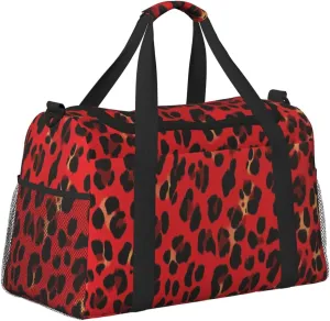 Red Leopard Print Skin Duffle Bag Foldable Travel Tote Bag Carry On Large Weekender Overnight Bags Waterproof Gym Bag For Women Men