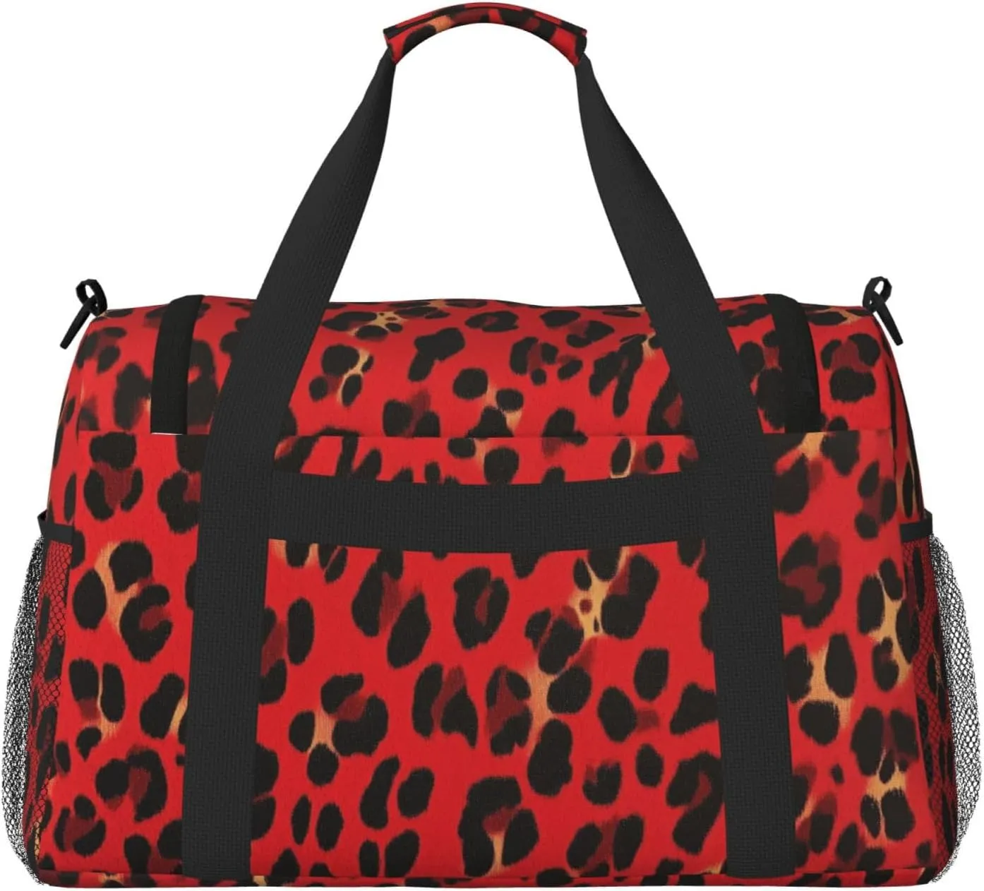 Red Leopard Print Skin Duffle Bag Foldable Travel Tote Bag Carry On Large Weekender Overnight Bags Waterproof Gym Bag For Women Men