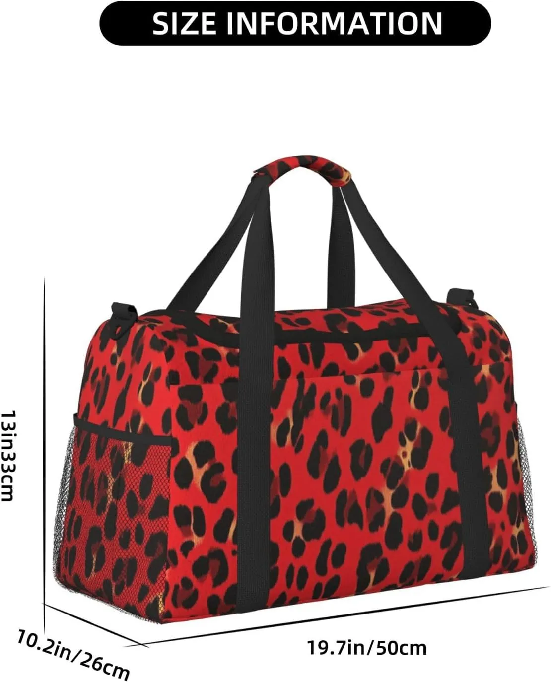 Red Leopard Print Skin Duffle Bag Foldable Travel Tote Bag Carry On Large Weekender Overnight Bags Waterproof Gym Bag For Women Men