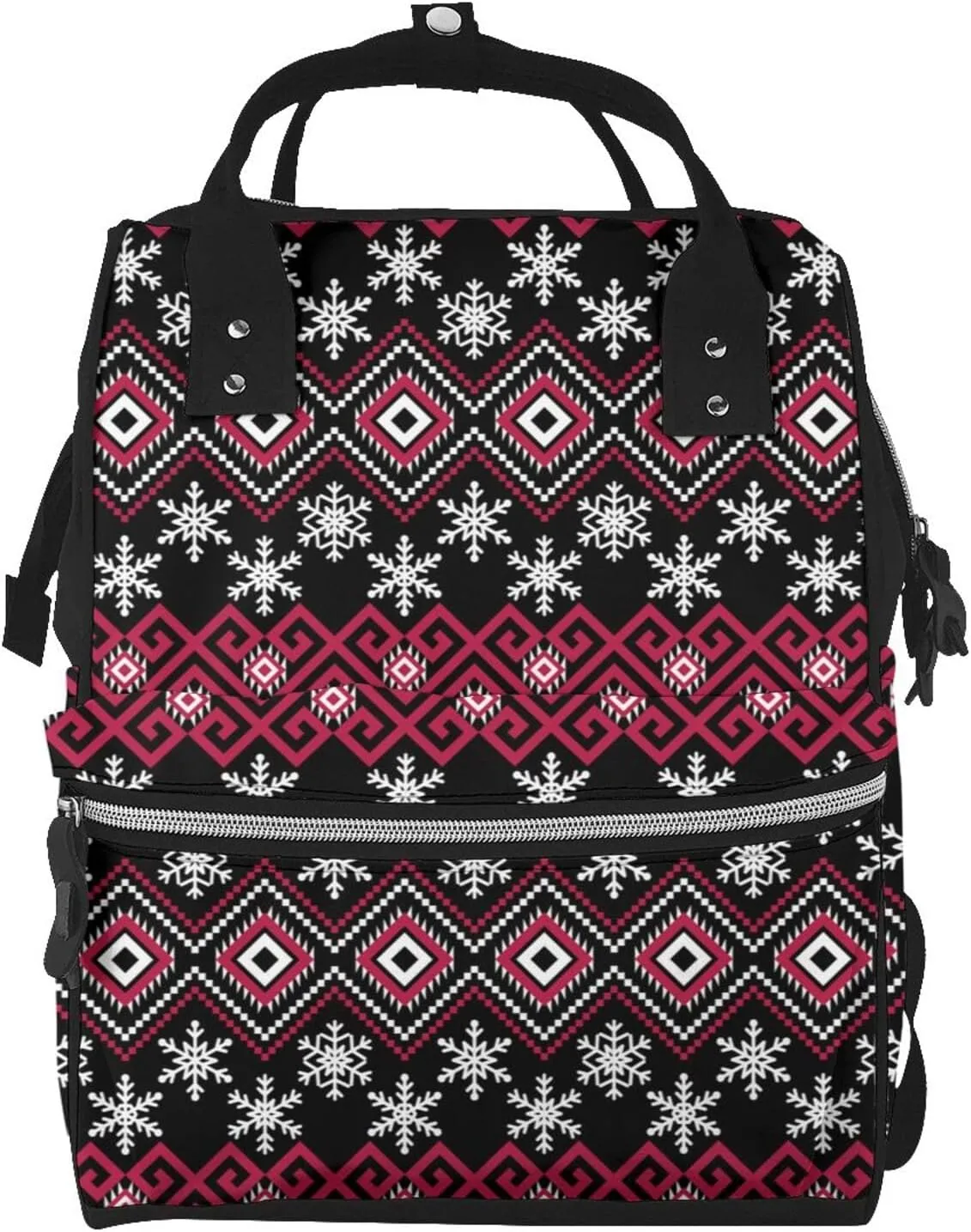 Red Minimalist Snowflake Pattern Mummy Diaper Bag Backpack Durable Maternity Baby Nappy Casual Shoulder Bags Travel Hiking Outdoor Pack