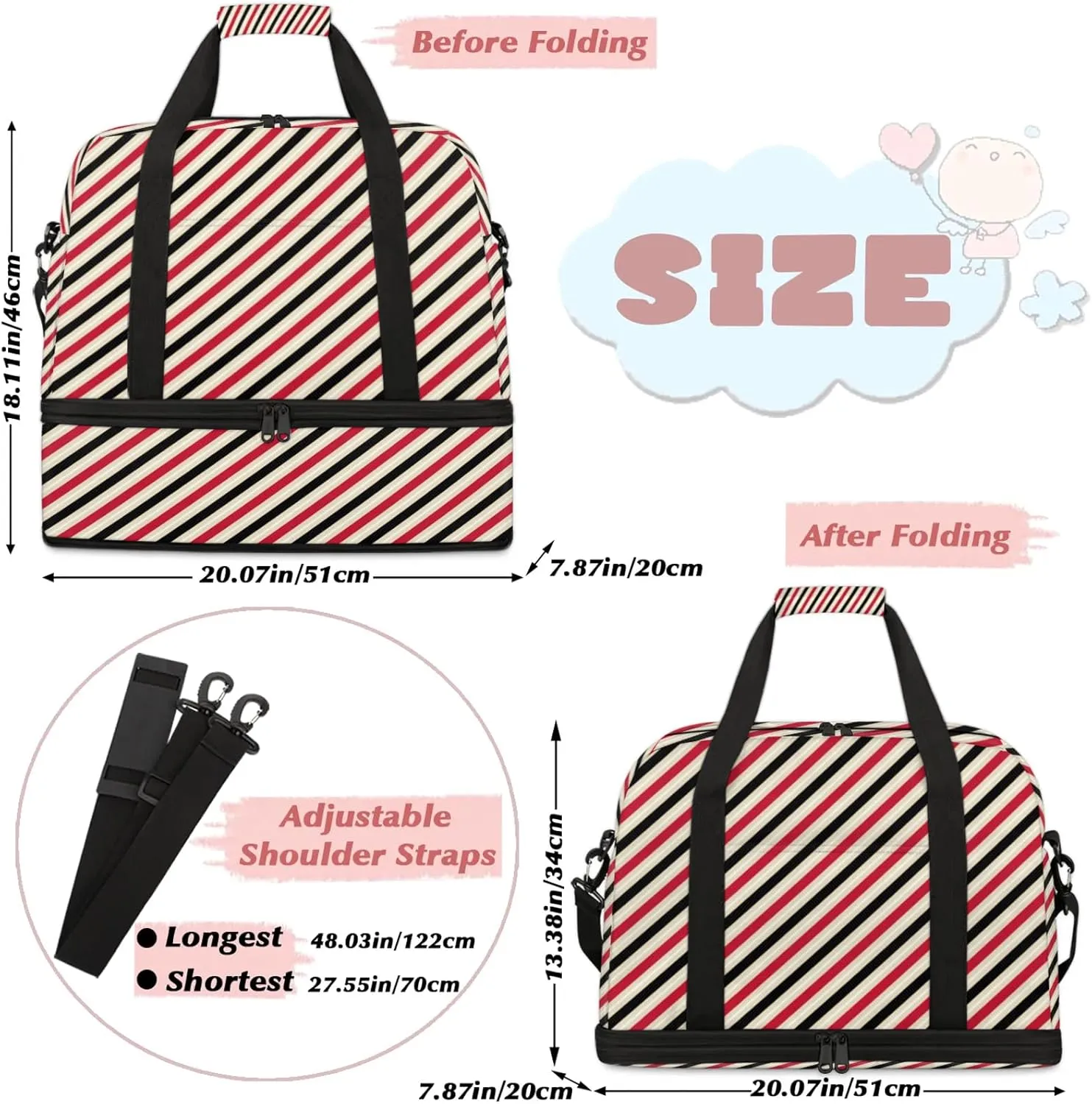Red Plaid Stripes Travel Duffel Bags for Women & Men Large Sports Gym Bags Foldie Weekender Overnight Bag Carry On Tote Bag With Shoe Compartment Personal Item Luggage for Travel Sports Gym