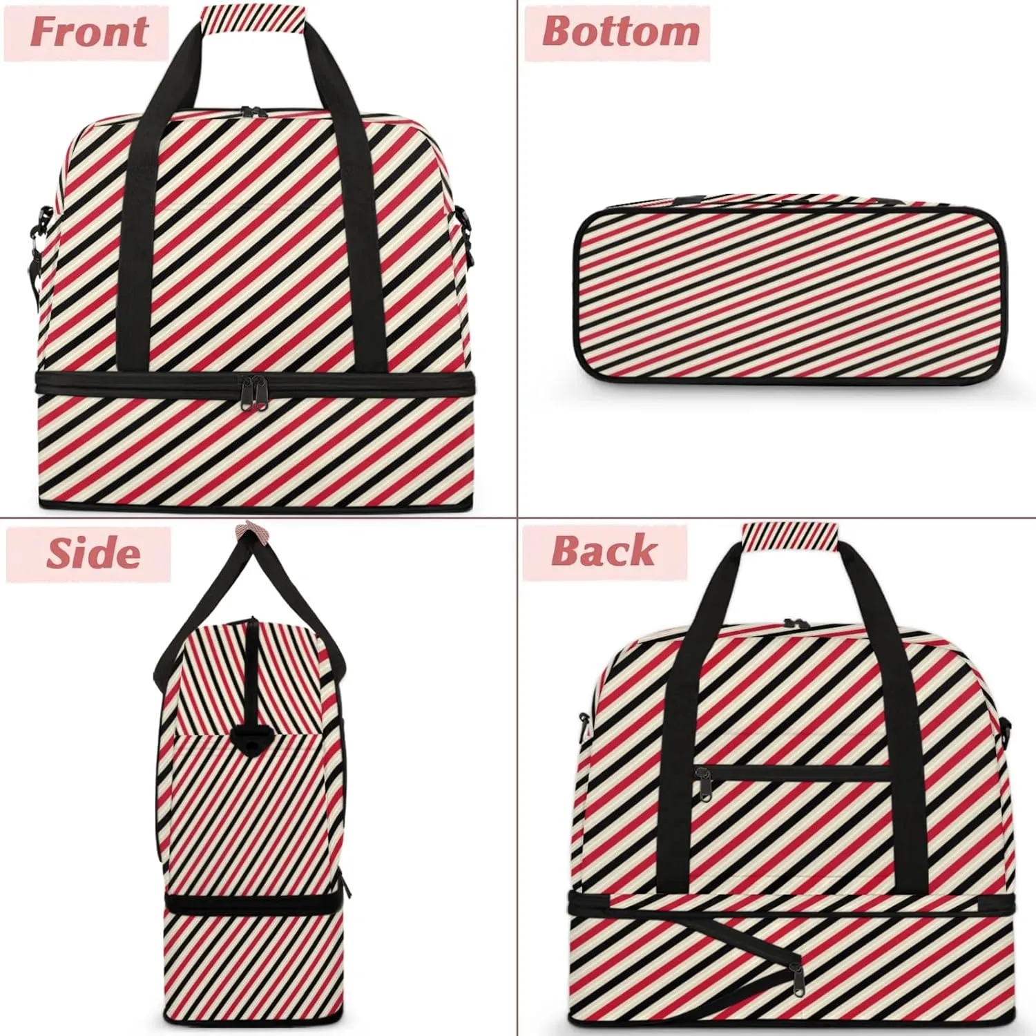 Red Plaid Stripes Travel Duffel Bags for Women & Men Large Sports Gym Bags Foldie Weekender Overnight Bag Carry On Tote Bag With Shoe Compartment Personal Item Luggage for Travel Sports Gym