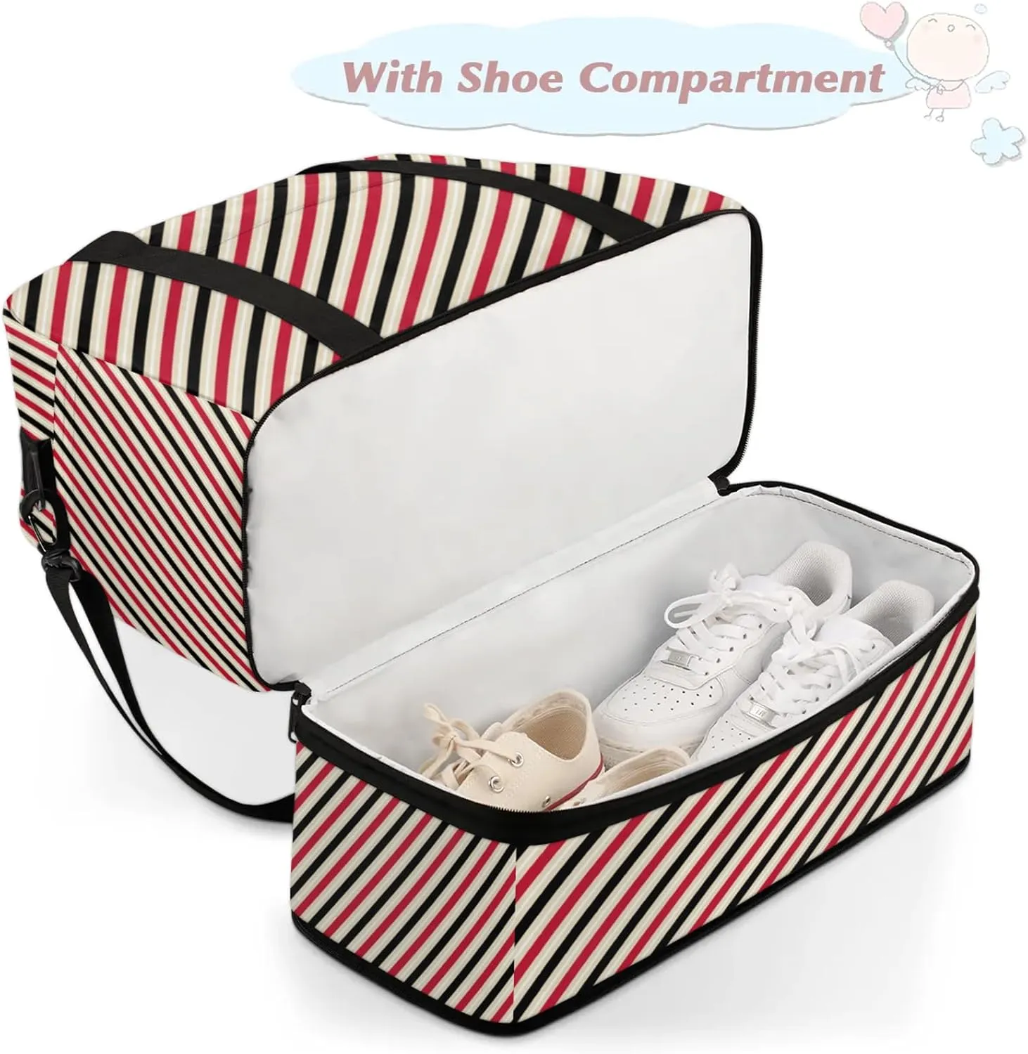 Red Plaid Stripes Travel Duffel Bags for Women & Men Large Sports Gym Bags Foldie Weekender Overnight Bag Carry On Tote Bag With Shoe Compartment Personal Item Luggage for Travel Sports Gym