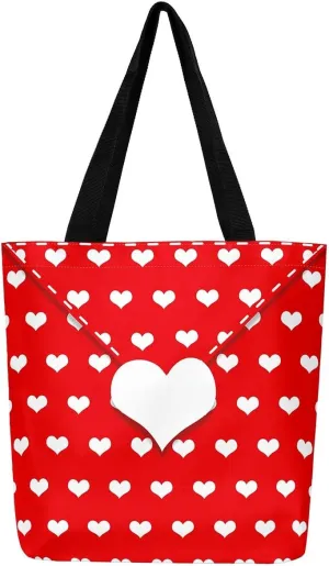 Red Rose Tote Bag,Romantic Valentine Theme Canvas Tote Bag
