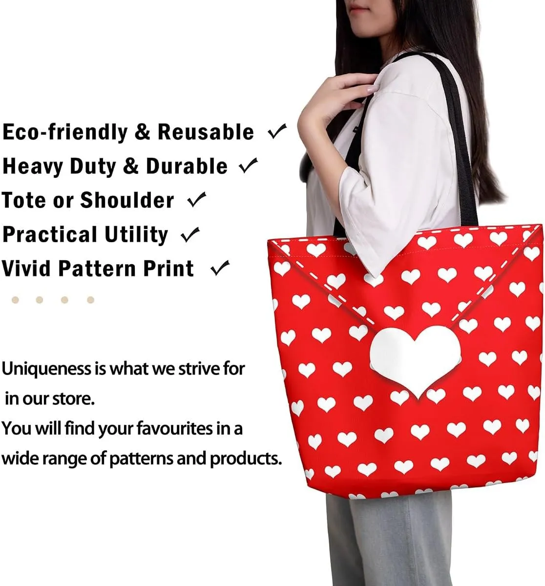 Red Rose Tote Bag,Romantic Valentine Theme Canvas Tote Bag
